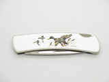 Vintage 1989 Buck 525 USA Duck Stainless Handle Folding Lockback Pocket Knife