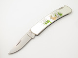 Vtg 2000 Buck 525 Gent Deer Scene Folding Lockback Pocket Knife in Stone Case