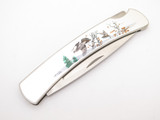 Vtg 1992 Buck 521 Ruffed Grouse Scene Stainless Handle Folding Lockback Knife