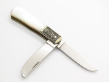 Vtg Christmas 1982 Parker Japan Scrolled Pearl MOP Folding Trapper Pocket Knife