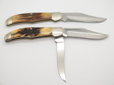 Vintage 1978 NKCA Limited KaBar Olean Dog Head Stag Folding Hunter Knife Set