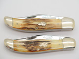 Vintage 1978 NKCA Limited KaBar Olean Dog Head Stag Folding Hunter Knife Set