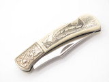 Vtg Explorer G Sakai Seki Japan Fish Scrimshaw 3.1 Folding Lockback Pocket Knife