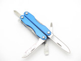 Blue Mini Key Chain Folding Multi Tool Survival Scissor Pocket Knife & Sheath