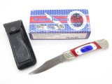 Vtg Old Smoky OS15 Pakistan Uncle Sam Folding Hunter Knife Red White Blue Lucite