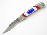 Vtg Old Smoky OS15 Pakistan Uncle Sam Folding Hunter Knife Red White Blue Lucite