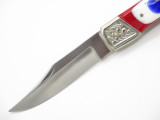 Vtg Old Smoky OS15 Pakistan Uncle Sam Folding Hunter Knife Red White Blue Lucite