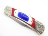 Vtg Old Smoky OS15 Pakistan Uncle Sam Folding Hunter Knife Red White Blue Lucite