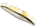 Vtg Old Smoky OS-23 Pakistan Bone Bulldog Clasp Folding Hunter Pocket Knife