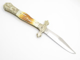 Vtg Old Smoky Pakistan OS-36 Williamsburg Bone Stag Folding Bowie Lockback Knife