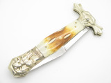 Vtg Old Smoky Pakistan OS-36 Williamsburg Bone Stag Folding Bowie Lockback Knife
