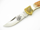 Vtg Parker Imai KF-115 Seki Japan Wildlife Moose Stag Bone Folding Hunter Knife