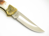 Vtg Parker Imai KF-115 Seki Japan Wildlife Moose Stag Bone Folding Hunter Knife