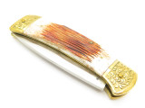 Vtg Parker Imai KF-538 Seki Japan Wildlife Boar Bone Stag Folding Hunter Knife