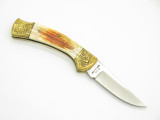Vtg Parker Imai KF-116 Seki Japan Wildlife Sheep Bone Stag Folding Hunter Knife