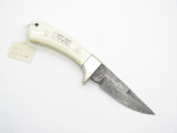 Vtg Custom Seki Japan 1/1 Wht Micarta Parker Damascus Fixed Blade Hunting Knife