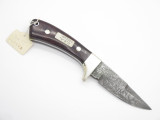 Vtg Custom Seki Japan 1/1 Burlwood Parker Damascus Fixed Blade Hunting Knife