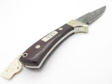 Vtg Custom Seki Japan 1/1 Burlwood Parker Damascus Fixed Blade Hunting Knife