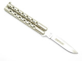 Vintage 1980s HR Seki Japan Custom Nickel Silver 5" Folding Balisong Butterfly Knife