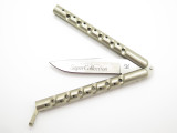 Vintage 1980s HR Seki Japan Custom Nickel Silver 5" Folding Balisong Butterfly Knife