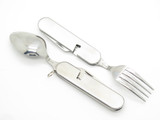 Vtg Seki Japan Large Stainless Hobo Scout Camp Fork Spoon Folding Pocket Knife