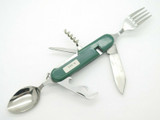 Vtg Seki Japan Large Green Hobo Scout Camp Fork Spoon Folding Pocket Knife