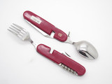 Vtg Seki Japan 801 Red Hobo Scout Camp Fork Swiss Army Folding Pocket Knife