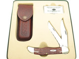 2000 Case XX 6265 Brown Jigged Wood Serrated Folding Hunter Knife In Gift Tin