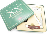 2000 Case XX 6265 Brown Jigged Wood Serrated Folding Hunter Knife In Gift Tin