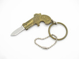 Vtg 1970s Seki Japan BRS Miniature Derringer Pistol Keychain Mini Folding Knife