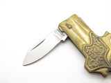 Vtg 1970s Seki Japan BRS Miniature Derringer Pistol Keychain Mini Folding Knife