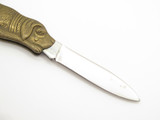 Vtg 1970s Seki Japan Novelty Brass Dog Stainless Folding Pocket Knife Keychain