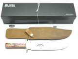 Buck Custom 916 Bowie Red Pine Cone Deer Cutout Fixed Blade Hunting Knife