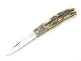 Vtg Athro Seki Japan Jess Horn Design Stag Scroll Folding Lockback Pocket Knife