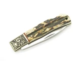 Vtg Athro Seki Japan Jess Horn Design Stag Scroll Folding Lockback Pocket Knife