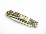 Vtg Athro Seki Japan Jess Horn Design Stag Scroll Folding Lockback Pocket Knife