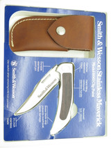 Vtg Smith & Wesson USA 6061 Stainless Folding Hunter Lockback Knife With Sheath