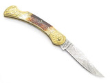United UC647 Custom Stag Lockback Knife Eagle Damascus Look Imai Seki Japan
