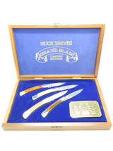 Vintage 1981 Buck 501 Squire Grand Slam Etch Folding Lockback Pocket Knife Set
