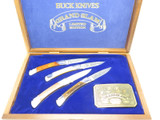 Vintage 1981 Buck 501 Squire Grand Slam Etch Folding Lockback Pocket Knife Set