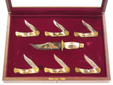 Vintage 1991 Schrade Custom USA WWII 50th Anniversary Stag LB7 Bowie 7 Knife Set