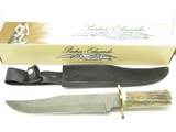 Vintage 1980s Parker Edwards USA Stag Fixed Blade Damascus Bowie Knife