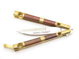 Vintage Taylor Seto G-974 Manila Folder Seki Japan Wood Brass Folding Balisong Butterfly Knife