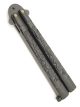 Vintage Rostfrei Seki Japan 4.8" Black Dragon Handle Folding Balisong Butterfly Knife