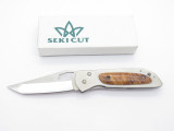 Vtg Seki Cut SC-145 Burlwood Folding Pocket Knife ATS-34 Tanto By G. Sakai
