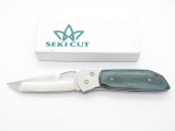 Vtg Seki Cut SC-145 Green Wood Folding Pocket Knife ATS-34 Tanto By G. Sakai
