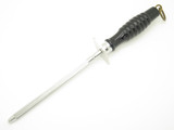 Vtg Steel Sharpening Rod Japan 7" Black Wood Cutlery Kitchen Knife Stone