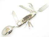 Vtg '60s Seki Japan Hobo Scout Camp Fork Spoon Faux Stag Folding Pocket Knife