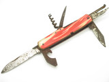 Vintage 1950s Ysuo Imai Seki Japan 3.5" Red & White Corkscrew Folding Knife
