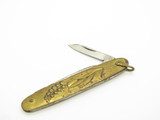 Vintage 1980s Seki Japan Brass Flower Folding 3.25" Stainless Pocket Knife